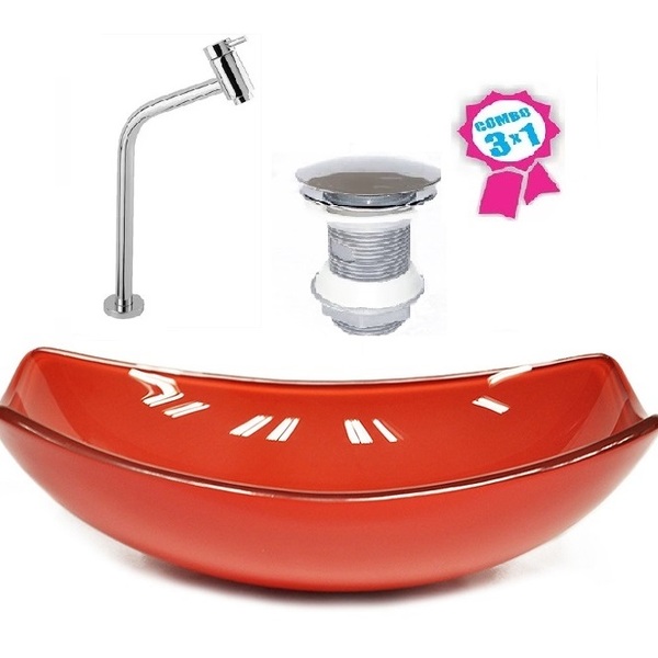 Cuba De Vidro Oval Chanfrada 46cm Vermelho Ferrari + Valvula