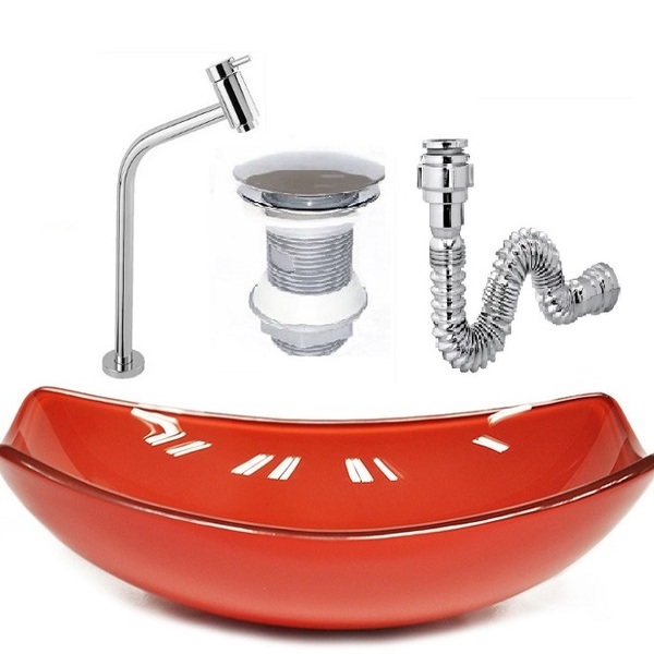 Cuba De Vidro Oval Chanfrada 46cm Vermelho Ferrari + Valvula