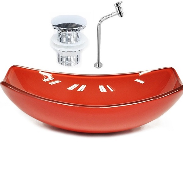 Cuba De Vidro Oval Chanfrada 46cm Vermelho Ferrari + Valvula