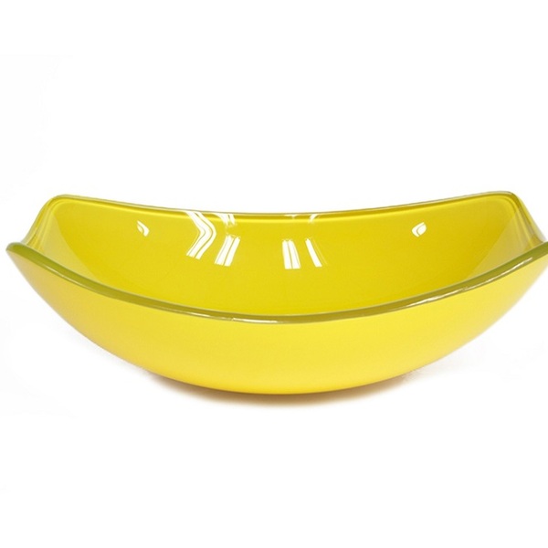 Cuba De Vidro Oval Chanfrada 51cm Amarela