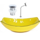 Cuba De Vidro Oval Chanfrada 51cm Amarela + Valvula Click + T