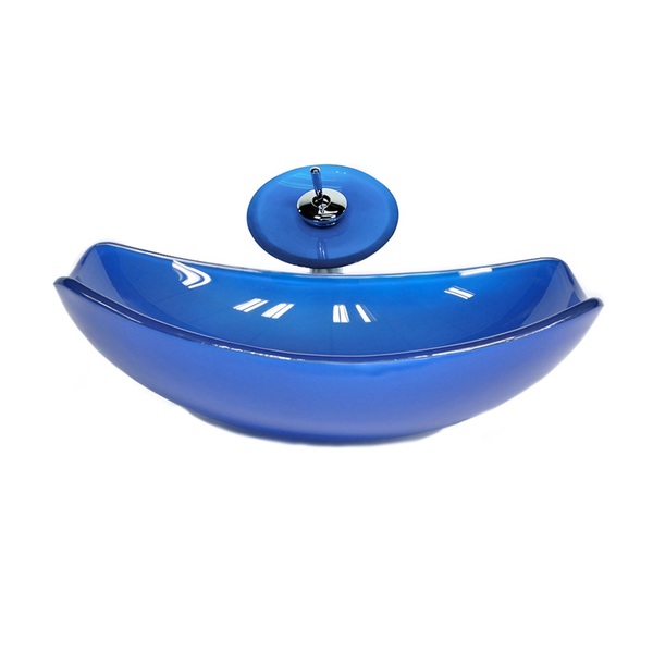 Cuba De Vidro Oval Chanfrada 51cm Azul Escuro + Valvula + Tor