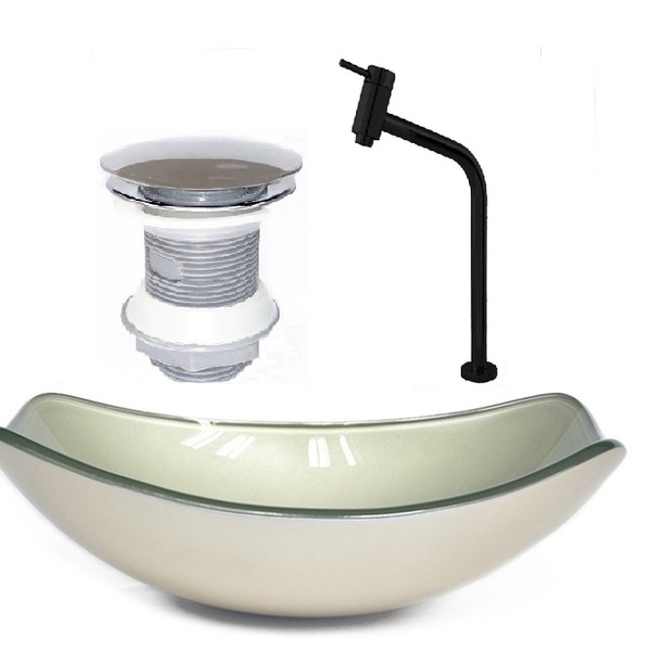 Cuba De Vidro Oval Chanfrada 51cm Champanhe + Valvula + Torne