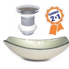 Cuba De Vidro Oval Chanfrada 51cm Champanhe + Valvula Click