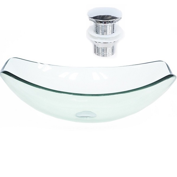 Cuba De Vidro Oval Chanfrada 51cm Jateado + Valvula Click