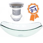 Cuba De Vidro Oval Chanfrada 51cm Jateado + Valvula Click