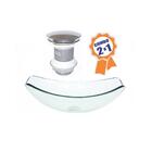 Cuba De Vidro Oval Chanfrada 51cm Jateado + Valvula Click