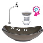 Cuba De Vidro Oval Chanfrada 51cm Marrom + Valvula Click + To