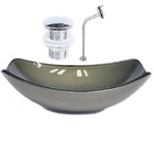 Cuba De Vidro Oval Chanfrada 51cm Ouro Envelhecido + Valvula