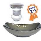 Cuba De Vidro Oval Chanfrada 51cm Ouro Envelhecido + Valvula