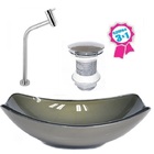 Cuba De Vidro Oval Chanfrada 51cm Ouro Envelhecido + Valvula