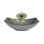 Cuba De Vidro Oval Chanfrada 51cm Ouro Envelhecido + Valvula