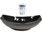 Cuba De Vidro Oval Chanfrada 51cm Preta + Valvula Click