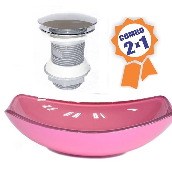 Cuba De Vidro Oval Chanfrada 51cm Rosa + Valvula Click