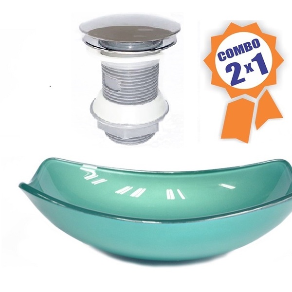 Cuba De Vidro Oval Chanfrada 51cm Verde + Valvula Click