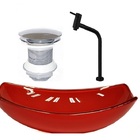 Cuba De Vidro Oval Chanfrada 51cm Vermelho Cereja + Valvula