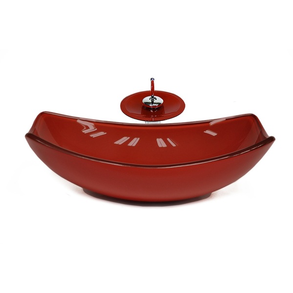 Cuba De Vidro Oval Chanfrada 51cm Vermelho Cereja + Valvula