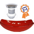 Cuba De Vidro Oval Chanfrada 51cm Vermelho Cereja + Valvula C