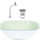 Cuba De Vidro Quadrada 35cm Branco + Valvula + Torneira Metal