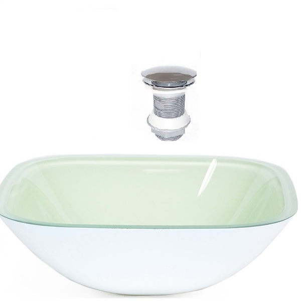 Cuba De Vidro Quadrada 35cm Branco + Valvula Click