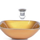 Cuba De Vidro Quadrada 35cm Dourado Real + Valvula Click