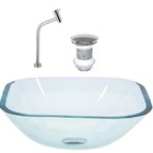 Cuba De Vidro Quadrada 35cm Incolor + Valvula + Torneira Metal