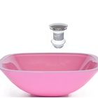 Cuba De Vidro Quadrada 35cm Rosa + Valvula Click