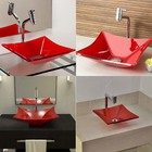 Cuba de Vidro Quadrada Marsala/ Vermelha  P/ Banheiro ou Lava