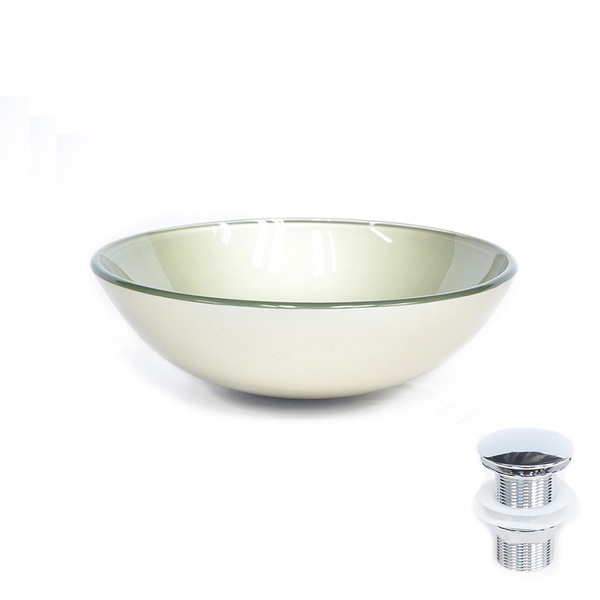 Cuba De Vidro Redonda 31cm  Champanhe + Válvula Click