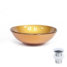 Cuba De Vidro Redonda 31cm  Dourado Real + Válvula Click