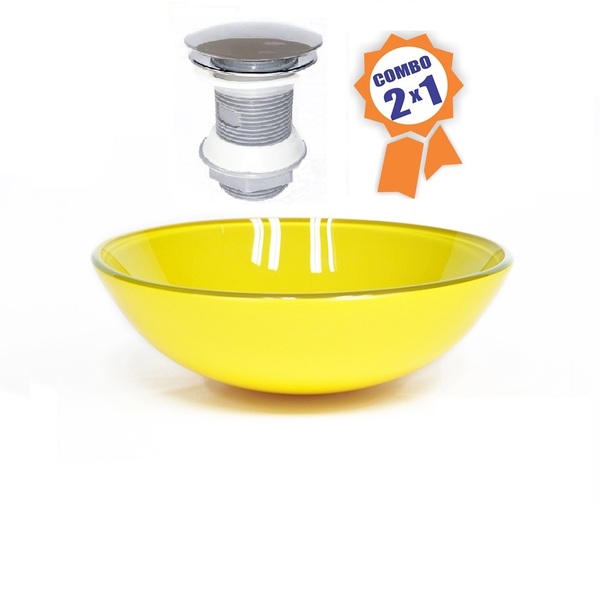 Cuba De Vidro Redonda 31cm Amarela + Válvula Click