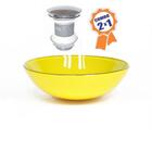 Cuba De Vidro Redonda 31cm Amarela + Válvula Click