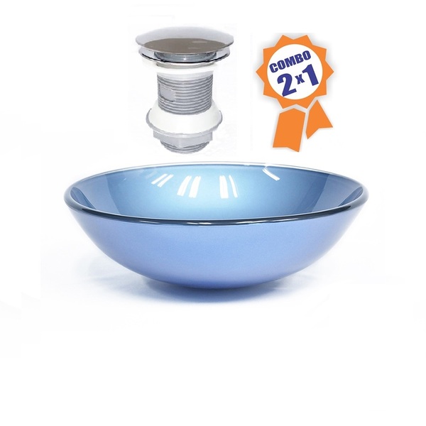 Cuba De Vidro Redonda 31cm Azul + Válvula Click