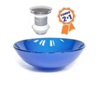 Cuba De Vidro Redonda 31cm Azul Escuro + Válvula Click