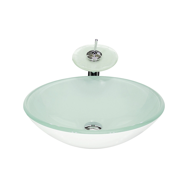 Cuba De Vidro Redonda 31cm Branca + Valvula + Torneira Cascata