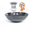 Cuba De Vidro Redonda 31cm Grafite + Válvula Click