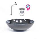 Cuba De Vidro Redonda 31cm Grafite + Válvula Click + Torneira