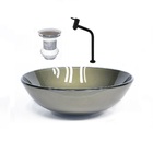 Cuba De Vidro Redonda 31cm Ouro Envelhecido + Valvula + Torne