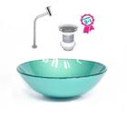 Cuba De Vidro Redonda 31cm Verde + Válvula Click + Torneira D