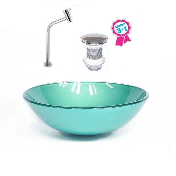 Cuba De Vidro Redonda 31cm Verde + Válvula Click + Torneira D