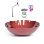 Cuba De Vidro Redonda 31cm Vermelho Cereja + Válvula Click +