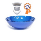 Cuba De Vidro Redonda 35cm Azul Escuro + Válvula Click