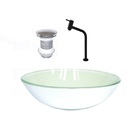 Cuba De Vidro Redonda 35cm Branca + Valvula + Torneira Preta