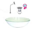 Cuba De Vidro Redonda 35cm Branca + Válvula Click + Torneira