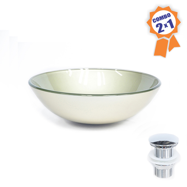 Cuba De Vidro Redonda 35cm Champanhe + Válvula Click