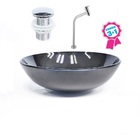 Cuba De Vidro Redonda 35cm Grafite + Válvula Click + Torneira