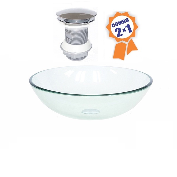 Cuba De Vidro Redonda 35cm Incolor + Válvula Click