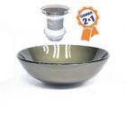 Cuba De Vidro Redonda 35cm Ouro Envelhecido + Válvula Click