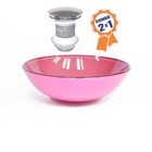 Cuba De Vidro Redonda 35cm Rosa + Válvula Click