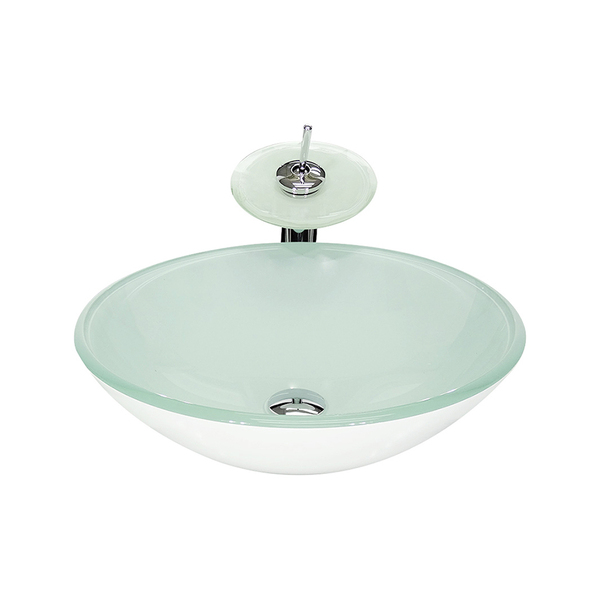 Cuba De Vidro Redonda 42cm Branca + Valvula + Torneira Cascata